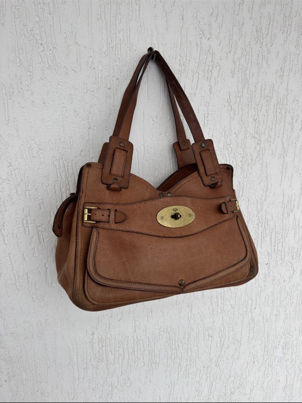Mulberry Brown Leather Shoulder Bag with Brass Turnlock